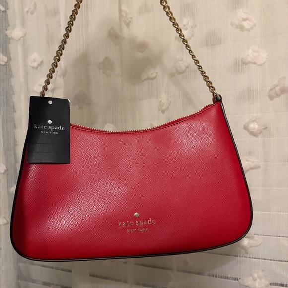 kate spade Red Leather Shoulder Bag with Gold Chain Strap - Picture 2 of 6